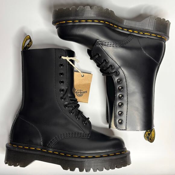 Dr. Martens 1490 Bex 10-Eye Smooth Leather Mid Calf Boots in Black - Picture 7 of 9